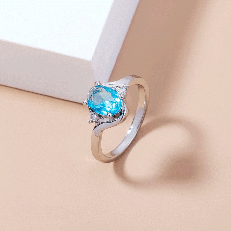 fashion oval lake water sapphire ring simple microset zircon copper ring