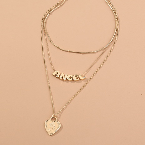 fashion letters multi-layer simple retro heart-shaped pendant alloy necklace   NHDB656667's discount tags
