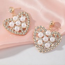 fashion hollow heart shaped inlaid pearl diamond metal drop earringspicture8