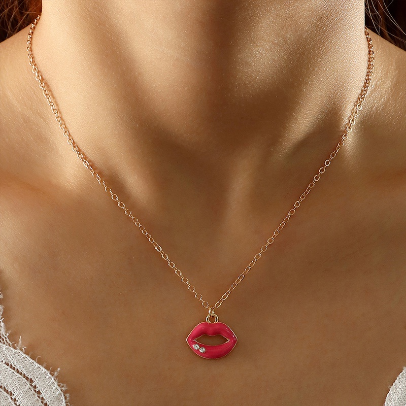 fashion lips letter R strawberry pendant creative alloy necklace