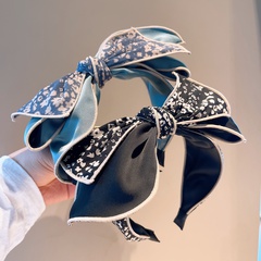 retro flower printing three-layer bow three-dimensional hairpin headband