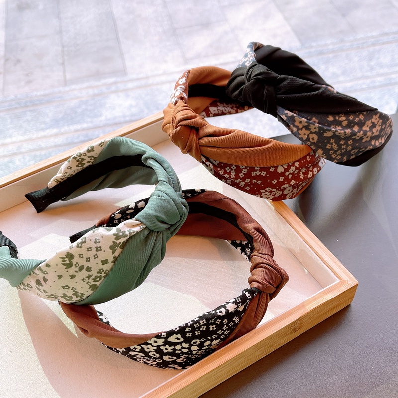 retro floral printing contrast color kink stitching headband wholesale