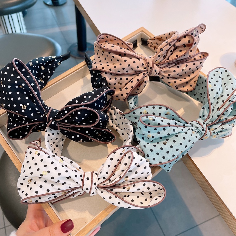 vintage contrast color cream polka dots threedimensional bow headband wholesale