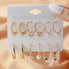 retro simple geometric full pearl cardboard earrings set wholesale
