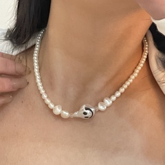 fashion irregular pearl necklace smiling face simple collarbone chain