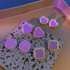 fashion geometric blue zircon-studded heart shaped copper earrings