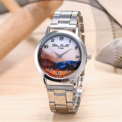 Fashion trend scenery pattern stainless steel pointer rotating quartz watch wholesale
