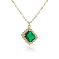 square emerald zircon pendant copper plated 18K gold necklace femalepicture15