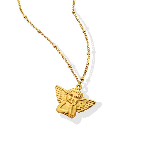 fashion angel pendant necklace retro titanium steel 18k gold clavicle chain NHMIL656101's discount tags