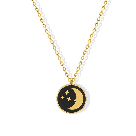 fashion star moon round pendant necklace titanium steel 18k gold clavicle chain  NHMIL656104's discount tags