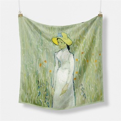 53 cm Van Gogh Ölgemälde Serie Weiße Kleidung Mädchen Seidenschal Kleiner quadratischer Schal