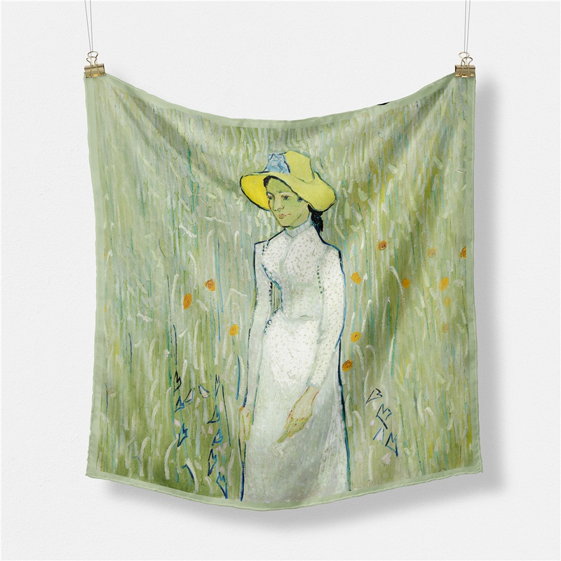 53cm Van Gogh Oil Painting Series White Clothes Girls Silk Scarf Small Square Scarf