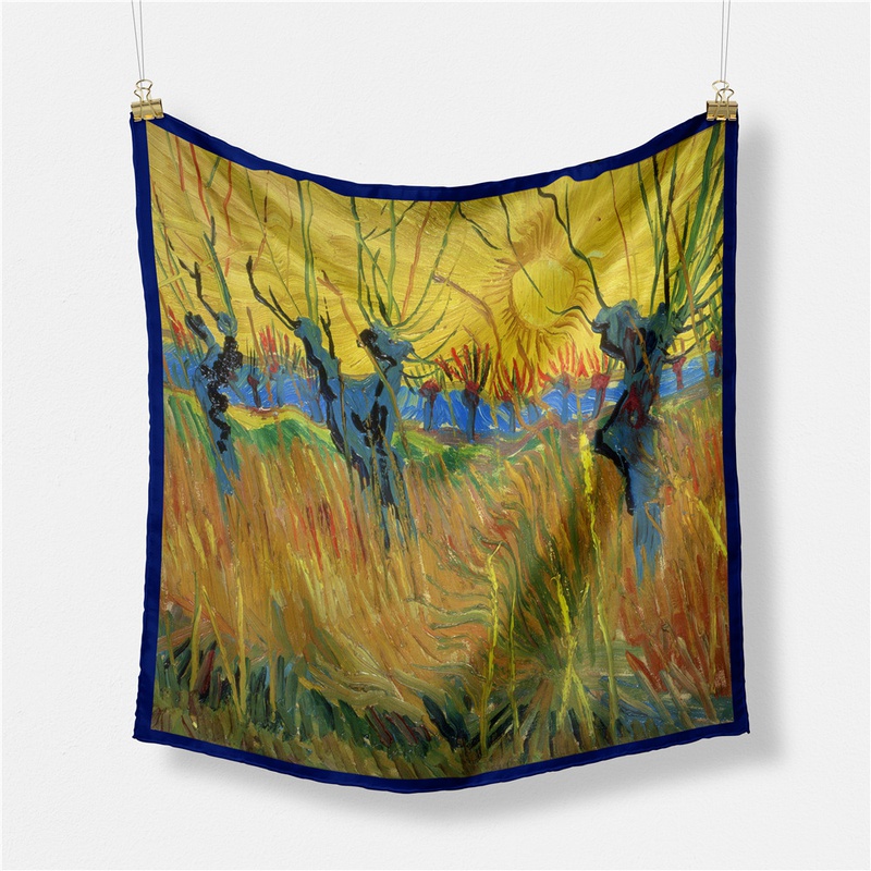 53cm Van Gogh Oil Painting Series Sunset Willow Small Scarf Silk Scarf