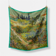 53 cm nouvelle série de peinture à l'huile Van Gogh vert fleur jardin chemin sergé petit foulard foulard en soie
