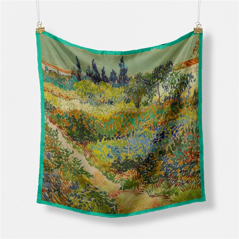 53cm new Van Gogh oil painting series green flower garden path twill small scarf silk scarf