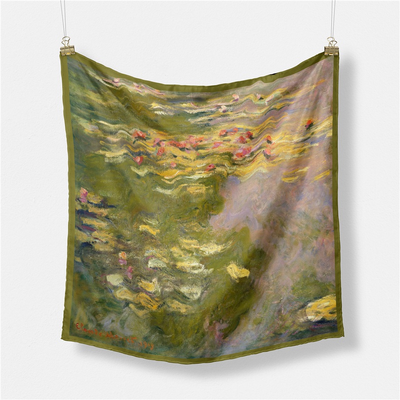 53cm Monet oil painting series green water lily twill small scarf small square scarf