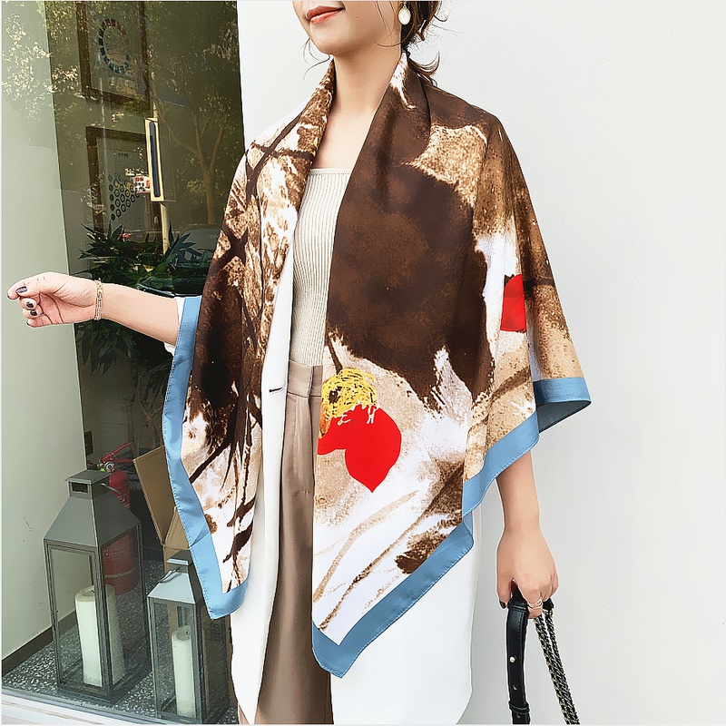 130cm spring new retro ink painting twill pattern silk scarf sunscreen shawl large square scarf