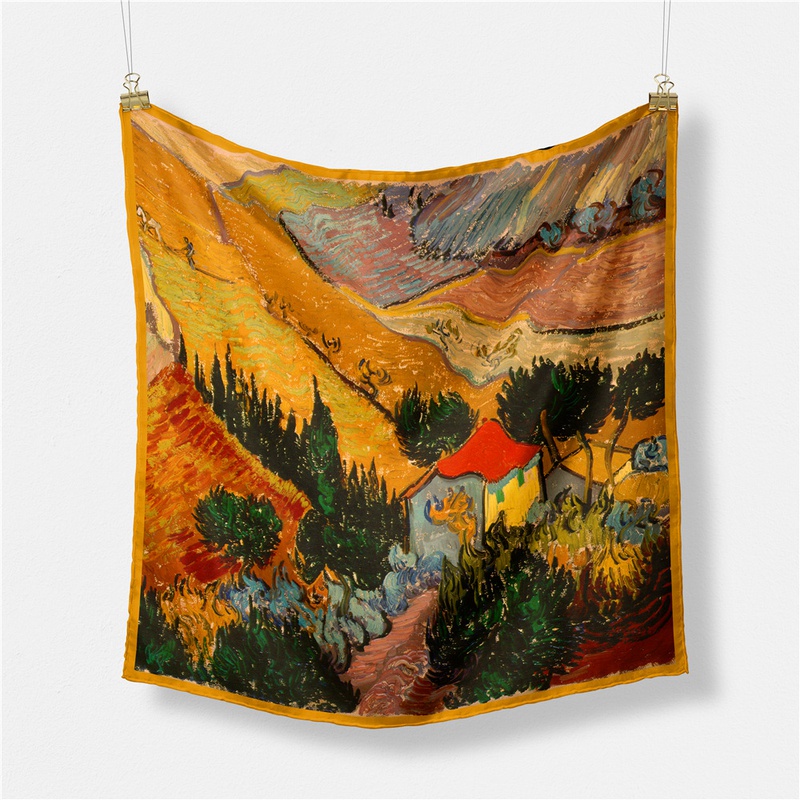 53cm Van Gogh oil painting series wheat pattern silk scarf small square scarf wholesale