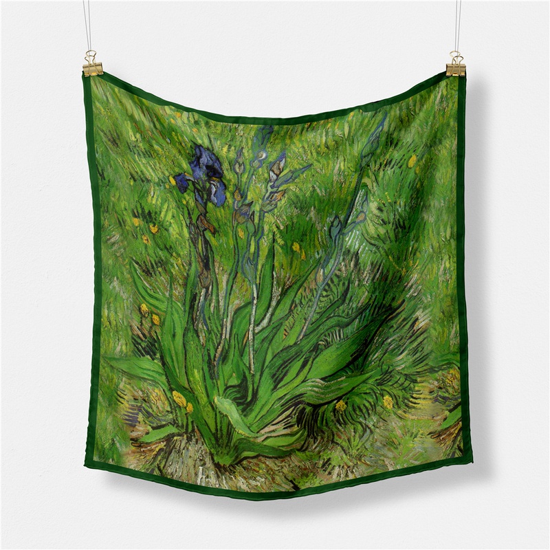 53cm new Van Gogh oil painting series green iris twill scarf silk scarf