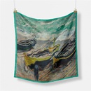 53cm Monet Oil Painting Series Seaside Fishing Boat Twill Small Square Scarf Silk Scarfpicture1