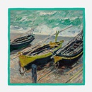 53cm Monet Oil Painting Series Seaside Fishing Boat Twill Small Square Scarf Silk Scarfpicture3