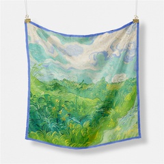 53cm Van Gogh oil painting series green wheat field silk scarf small square scarf