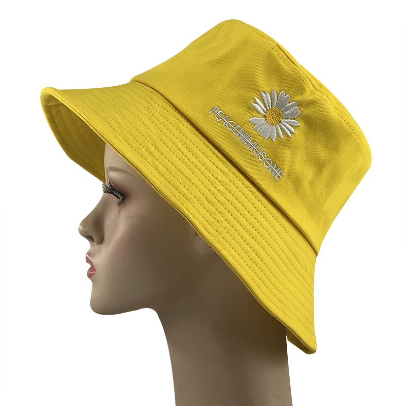 Korean version of daisy embroidery sunscreen fisherman hat