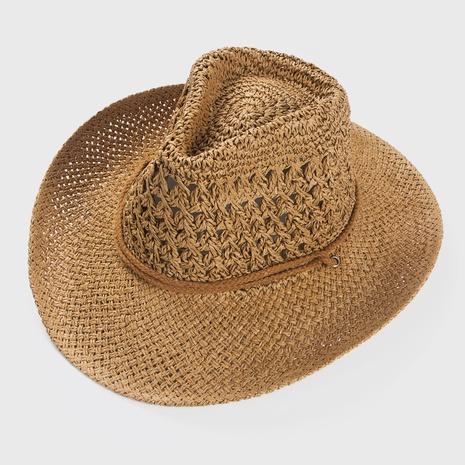 2022 solid color sunscreen sunshade cowboy handmade straw hat's discount tags