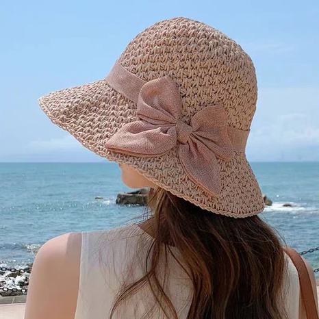 simple solid color bow straw hat small edge fisherman hat  NHXV656887's discount tags