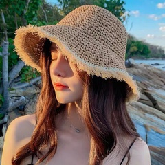 summer foldable straw fisherman hat raw edge women's straw hat