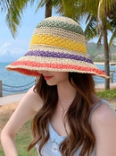 bohemian style womens foldable rainbow color matching fisherman hat straw hatpicture8