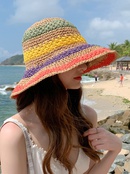 bohemian style womens foldable rainbow color matching fisherman hat straw hatpicture10