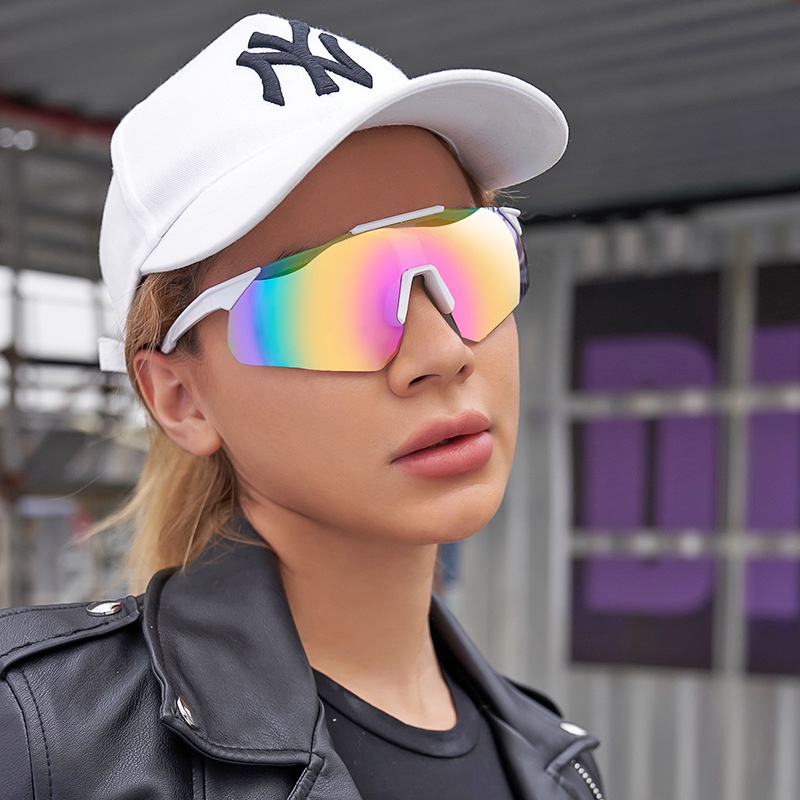 Fashion colorful bicycle riding sunglasses womens onepiece lens outdoor sports sunglasses
