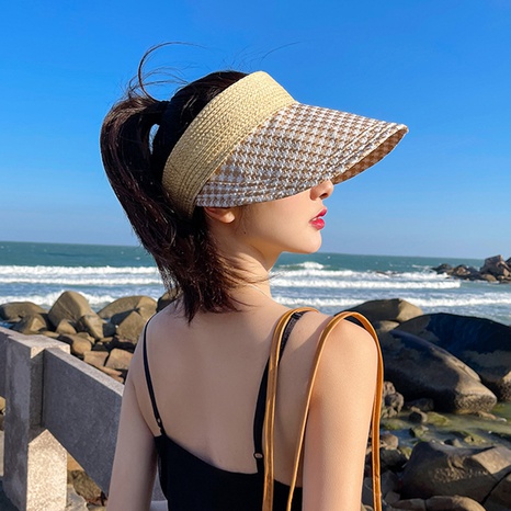 New checkerboard stitching empty top hat sunshade sunscreen hat NHJIA656960's discount tags