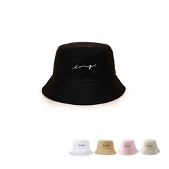New simple embroidery letter wide-brimmed sunshade basin hat fisherman hat