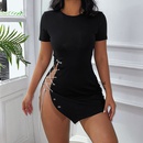 fashion sexy side straps hollow shortsleeved dress spring and summer new slim fit hip skirtpicture6
