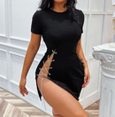 fashion sexy side straps hollow shortsleeved dress spring and summer new slim fit hip skirtpicture9