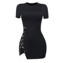 fashion sexy side straps hollow shortsleeved dress spring and summer new slim fit hip skirtpicture10