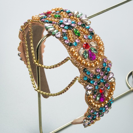 Baroque geometric color diamond fringed wide headband NHLN666548's discount tags