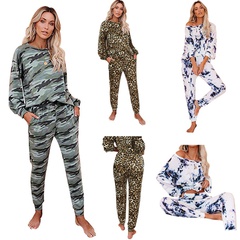 2022 Spring New Printed Round Neck Long Sleeve Two Piece Suit Women