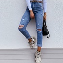 Fashion solid color womens jeans ripped thin trouserspicture4