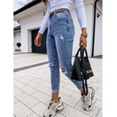 Fashion solid color womens jeans ripped thin trouserspicture5