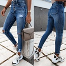 Ladies jeans fashion slim fit ripped denim trousers with fringepicture4