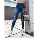Ladies jeans fashion slim fit ripped denim trousers with fringepicture5