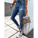 Ladies jeans fashion slim fit ripped denim trousers with fringepicture6