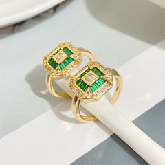 new copper-plated 18k gold emerald diamond-encrusted open ring