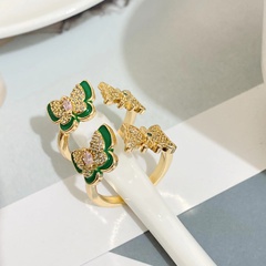 Mode neue verkupferte 18 Karat Gold Schmetterling Mikro-Diamant-Zirkon offener Ring
