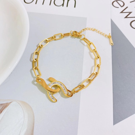 fashion new titanium steel plated 18k gold simple diamond-encrusted bracelet NHDIP673649's discount tags