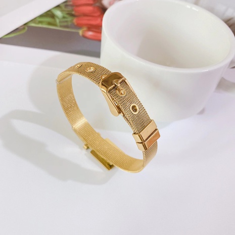 Fashion new titanium steel plated 18k gold strap buckle bracelet NHDIP673657's discount tags