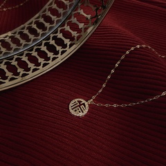 fashion gold round pendant necklace simple titanium steel collarbone chain